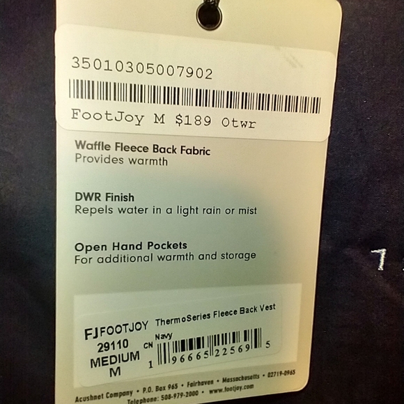 NWT FootJoy Thermo Series Fleece Back Golf Vest Men's sz Medium W/Logo - Picture 7 of 11